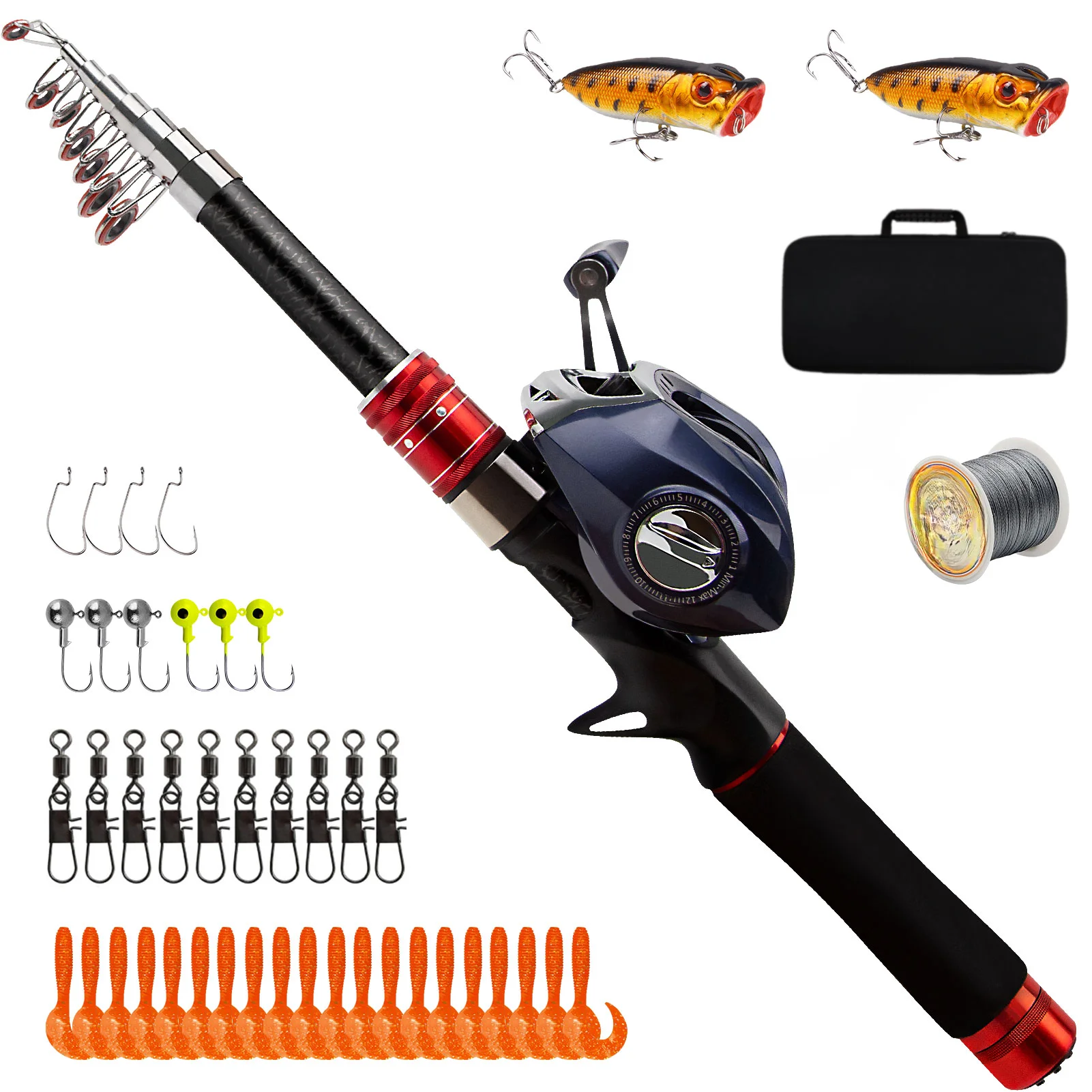 

Topline Tackle 2.1m 2.4m Saltwater Baitcasting Telescopic Fishing Rod and Reel Combo Full Set 1 Piece