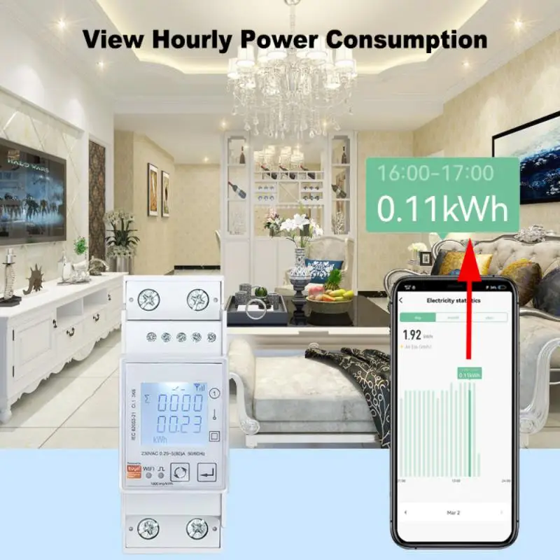 Tuya WiFi / ZigBee Energy Meter Single Phase 80A Din Rail Power Monitor KWh Wattmeter Voltmeter Ampermeter Via ZigBee Gateway