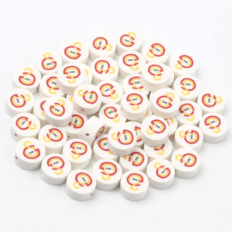 20/50/100pcs White 1905 team logo Polymer Clay Spacer Beads For Jewelry Making DIY Bracelet Necklace Crafts Accessories