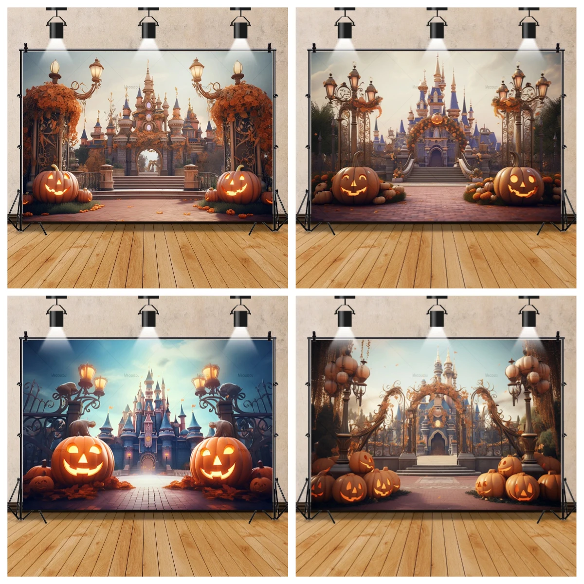 

Halloween Party Evil Big Ear Pumpkin Princess Castle Banner Backdrop Custom Aldult Kids Room Photography Decor Studio Background