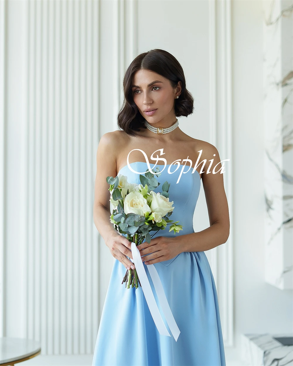 Customized Strapless Sleeveless Modern Cocktail Dress A-Line Ankle Length Soft Evening Dress Zipper Back Delicate Prom Dress