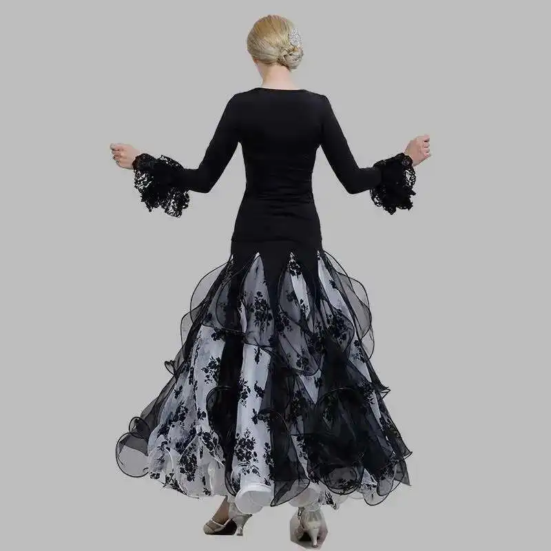 Gonna da ballo standard nazionale stampata Nuovo stile internazionale di gonna da ballo da sala per le donne Costume da spettacolo di valzer
