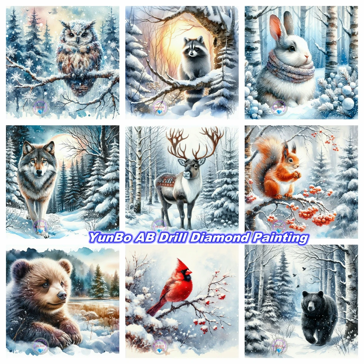 

Fantasy Animal Snowy DIY AB Diamond Painting Wolf Bird Bear Landscape Cross Stitch Kits Rhinestones Embroidery Home Decor Gifts