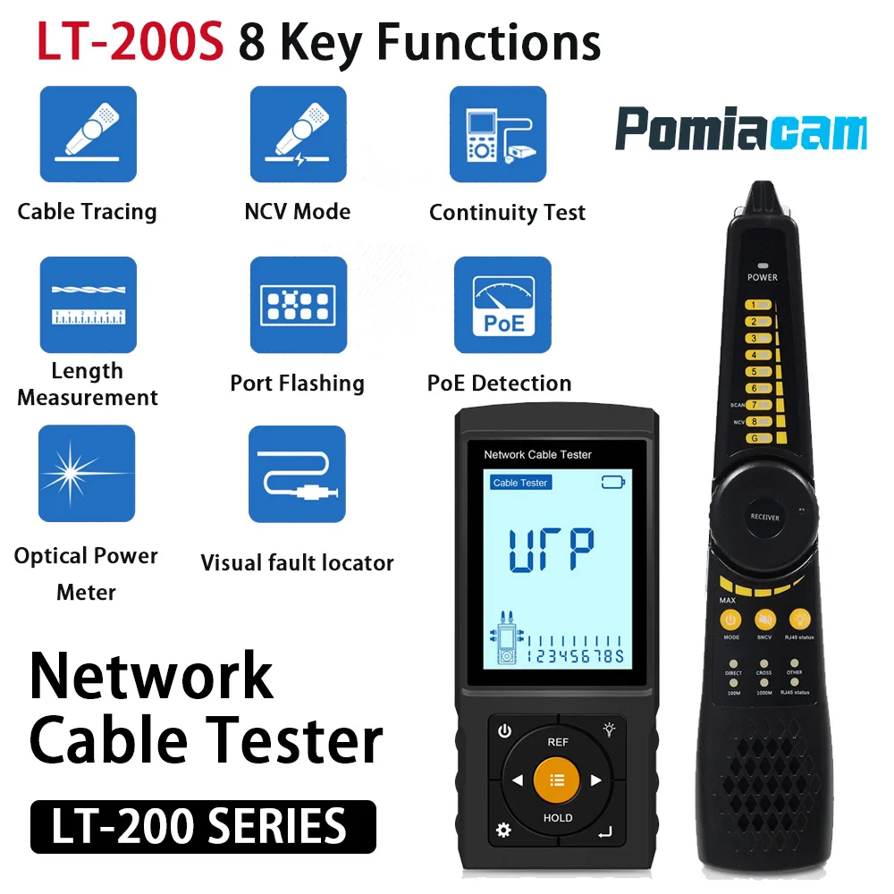 3 inch LT-200S Network Cable Tester Multi-Function PoE++ TDR Length Measurement Port Flash Engineering Tool PD Powered Detection