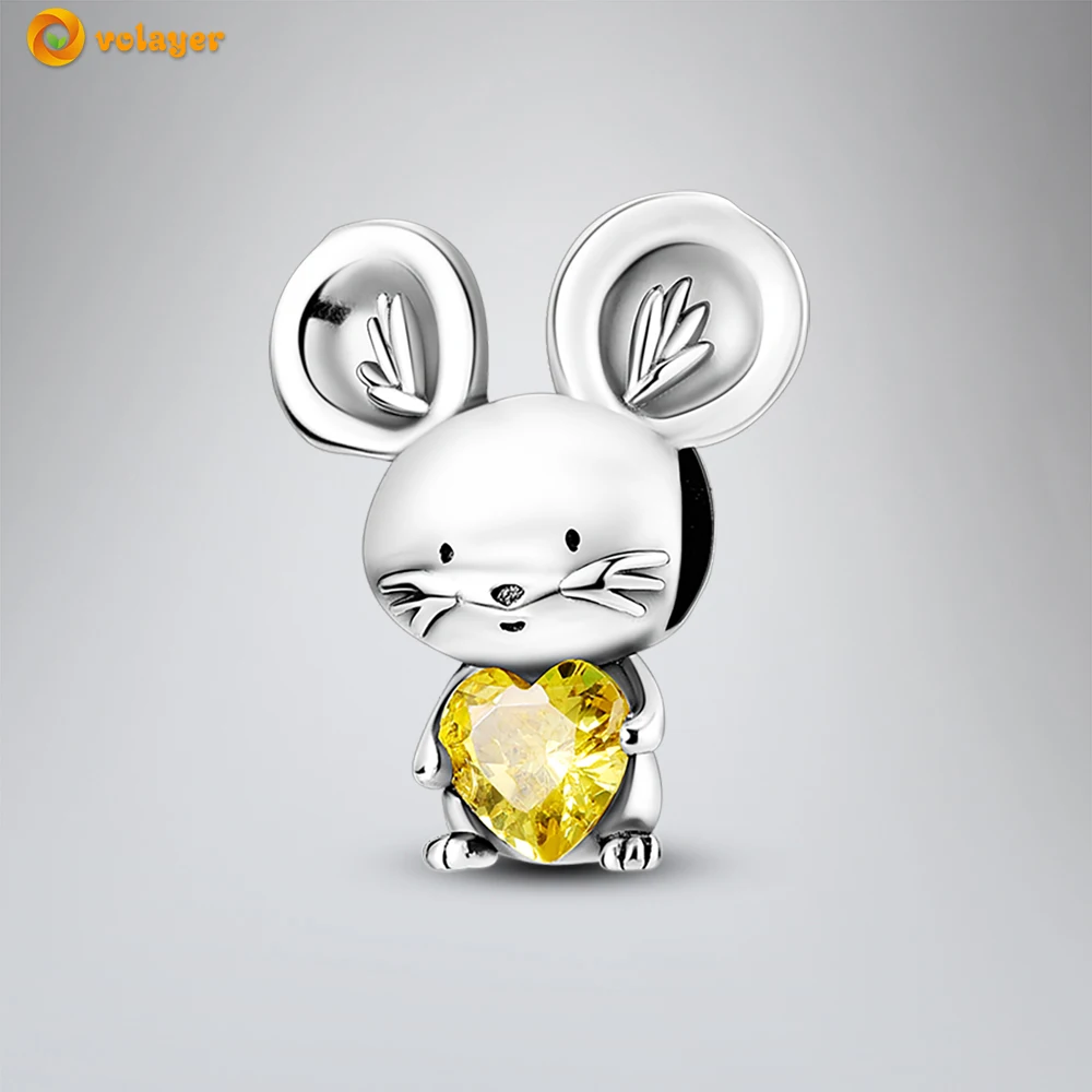 

Volayer 925 Sterling Silver Bead Large Yellow Ear Mouse Charm fit Original Pandora Bracelets for Women Jewelry Free Shipping