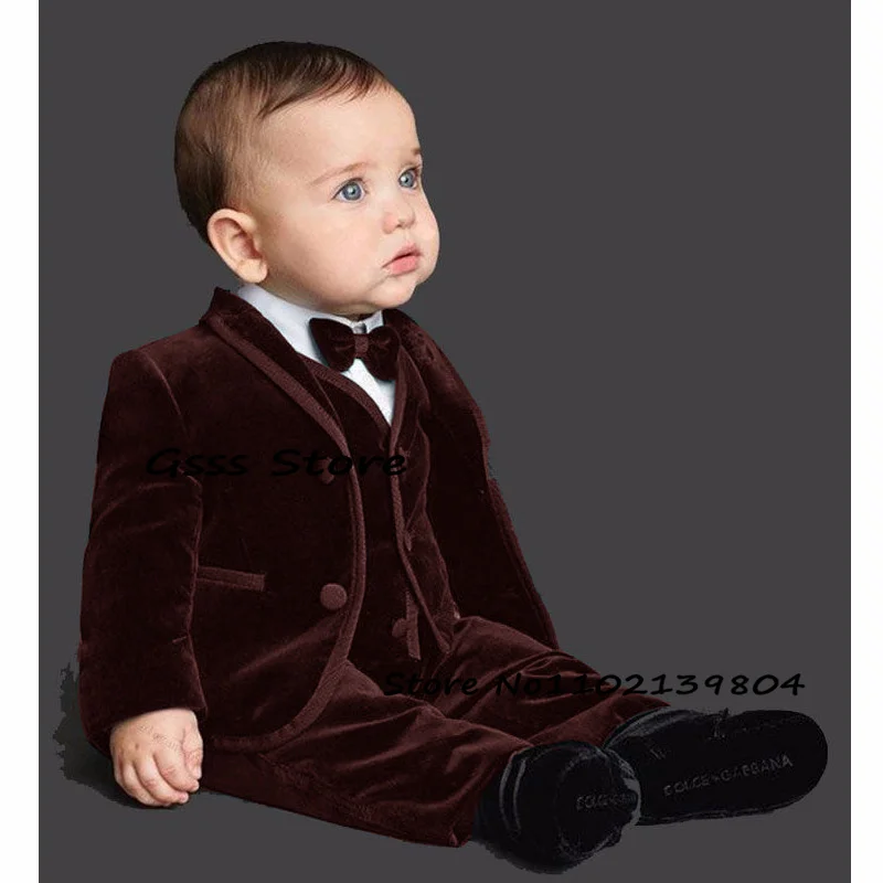 Boys Suit Velvet 3 Piece Formal Blazer Pants Vest Kids Jacket Wedding Tuxedo Child Custom Suit комплекты для маленьких мальчиков