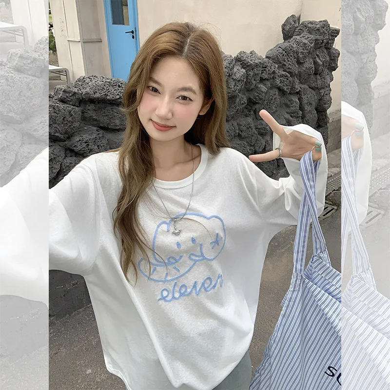

White Letter Print Sun Protection Long Sleeve T-Shirt for Women 2025 Summer New Super Beautiful Unique Top