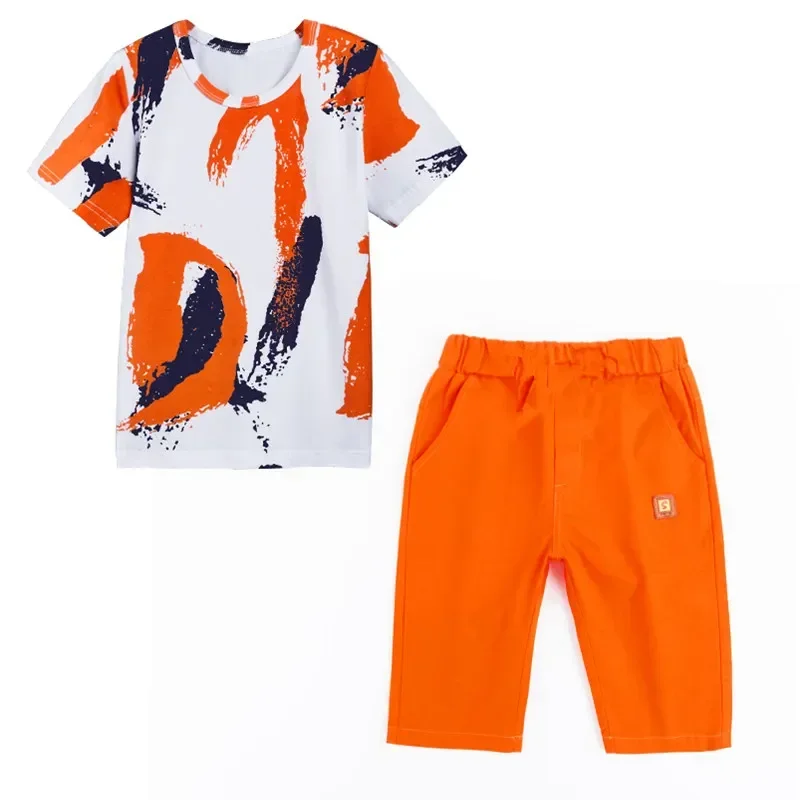 Boys Kids 2024 New summer outfits Cotton Teenage Boys Clothing casual Suit Children Short Sleeve Shirt Shorts Set 4 6 8 12 Years