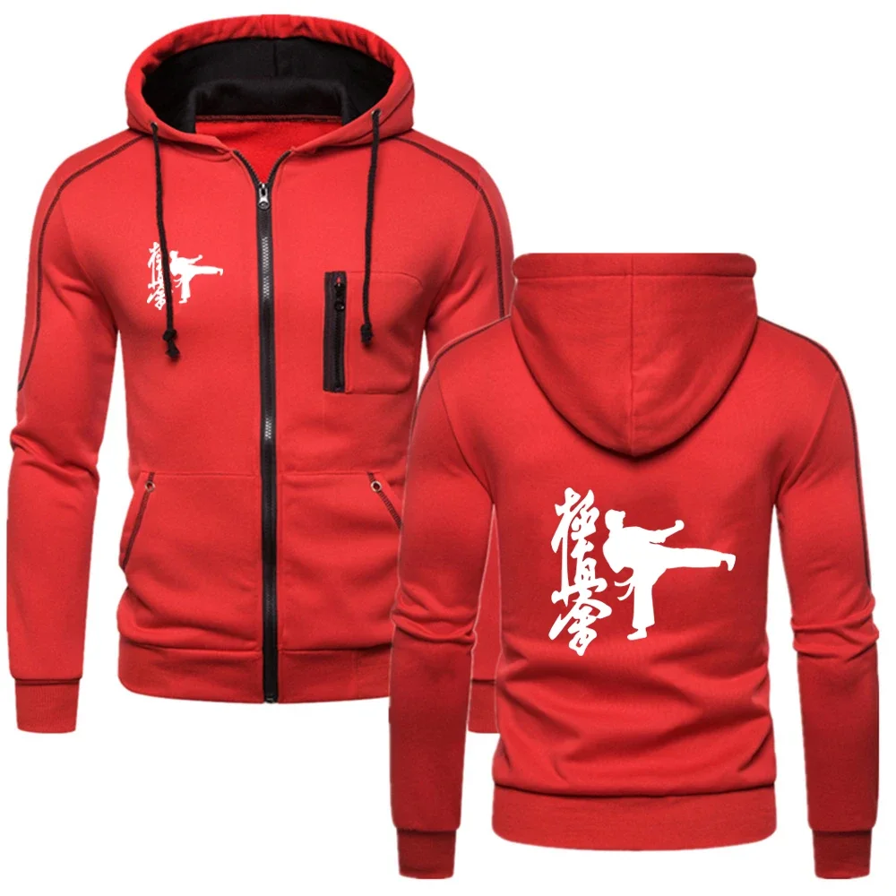 2024 frühling Herbst männer Kyokushin Karate Logo Druck Sport Casual Zipper Einfarbig Sweatshirt Mit Kapuze Zipper Jacke Hoodies