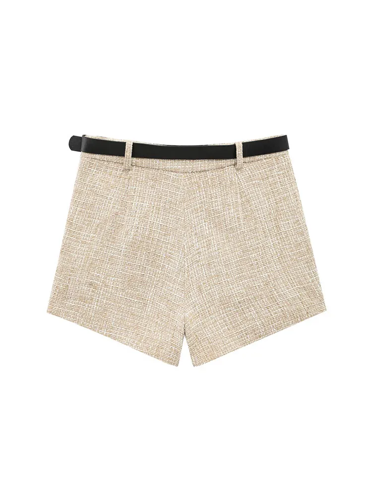 2025 봄 여성 텍스처 우아한 세트 패션 벨트 미니 스커트 반바지 세트 짧은 베스트 탑 투피스 세트 여성 의상