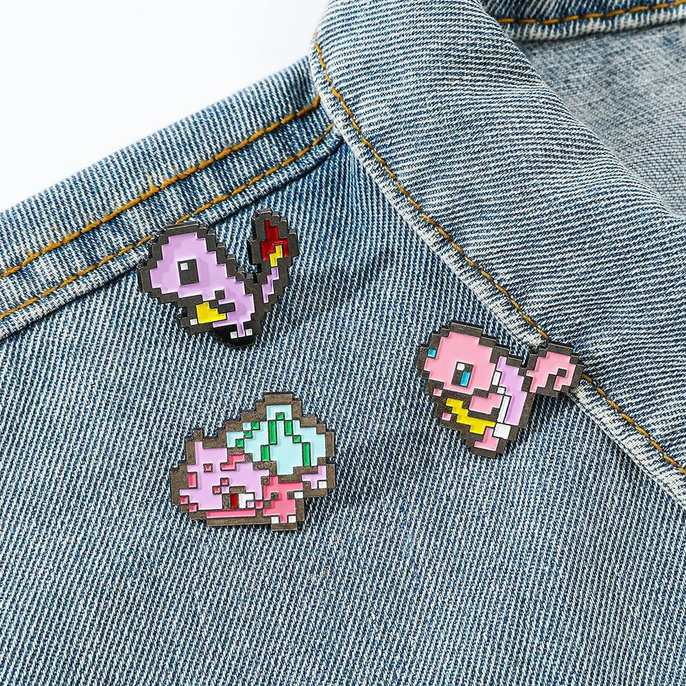 Pixel Mosaic Pokemon Metal Enamel Pin, Cute Cartoon Pocket Monsters Lapel Brooch, Anime Backpack Clothing Jewelry Fan Gift（ view 2