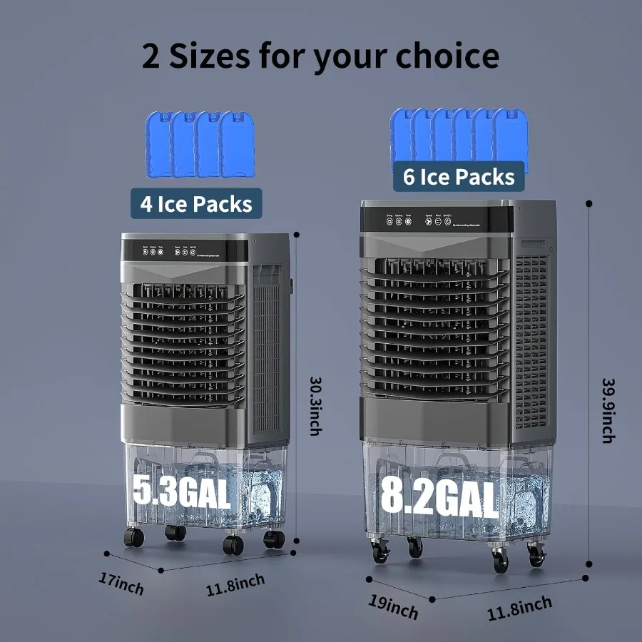 مكيف هواء مبرد 8.2 جالون 3 في 1 مع جهاز تحكم عن بعد 3 إعدادات للسرعة مؤقت 12 ساعة 6 عبوات ثلج هواء تبخيري محمول C