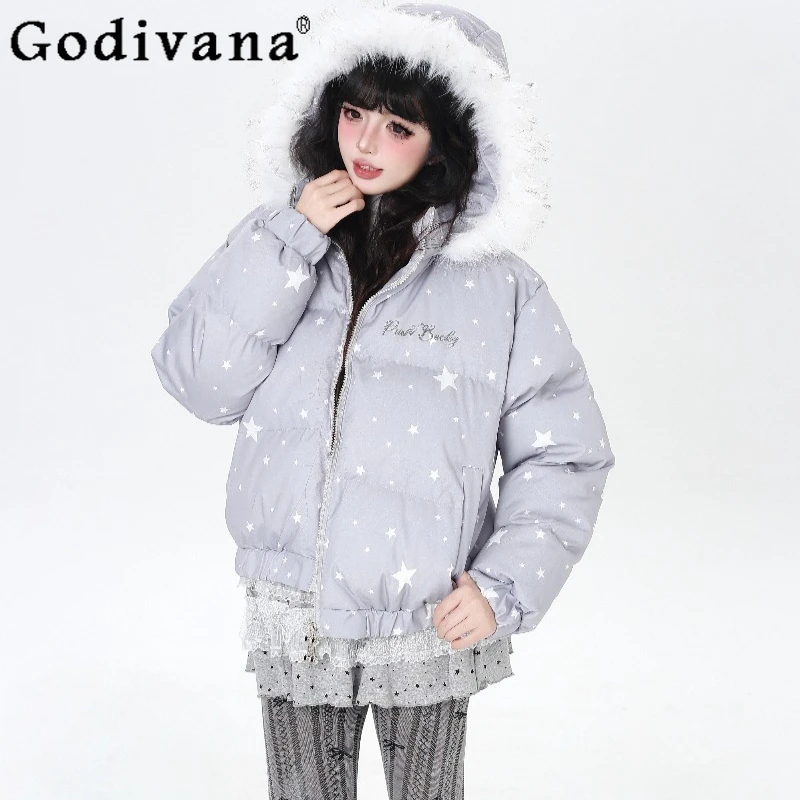 Parkas chauds à capuche épais pour femmes, veste courte ample en coton à manches longues, Parkas Lolita de Style japonais, hiver