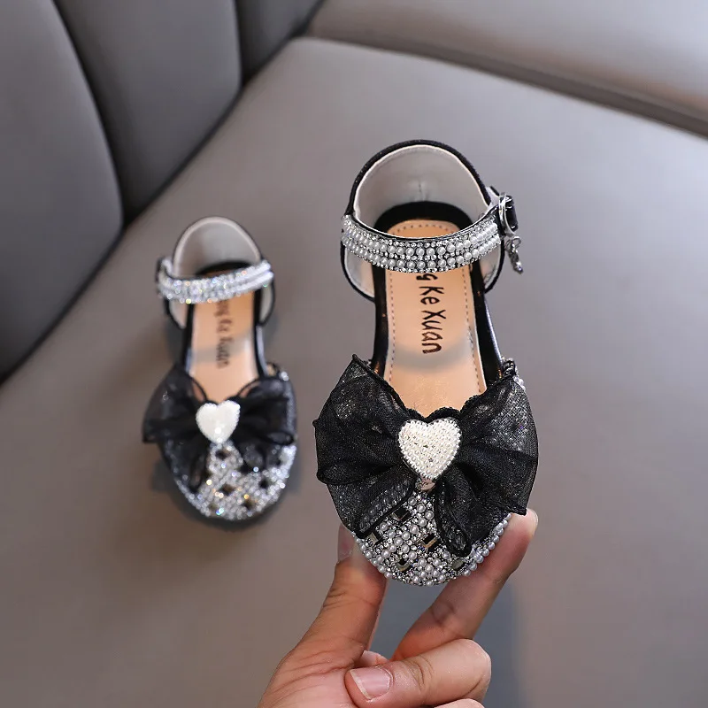 Baby Girl Sandals Summer New Pearl Bowknot Hollow Out Breathable Princess Shoes Fashion Flats Children Sandals Size 21-36 H129