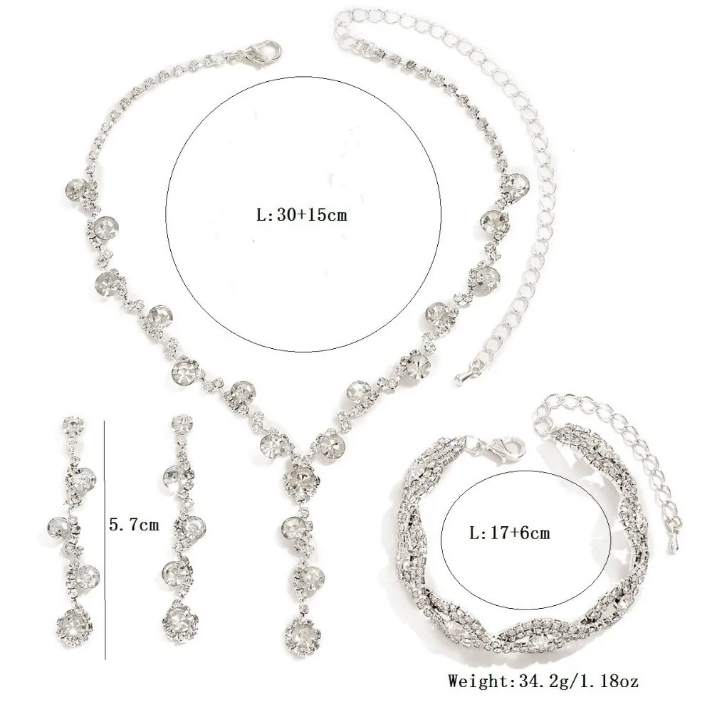 2/3 قطعة كريستال حجر الراين طقم مجوهرات عقد من اللؤلؤ مطابقة مجوهرات القرط قلادة سوار مجموعة مجوهرات الزفاف مجموعة الزفاف #6