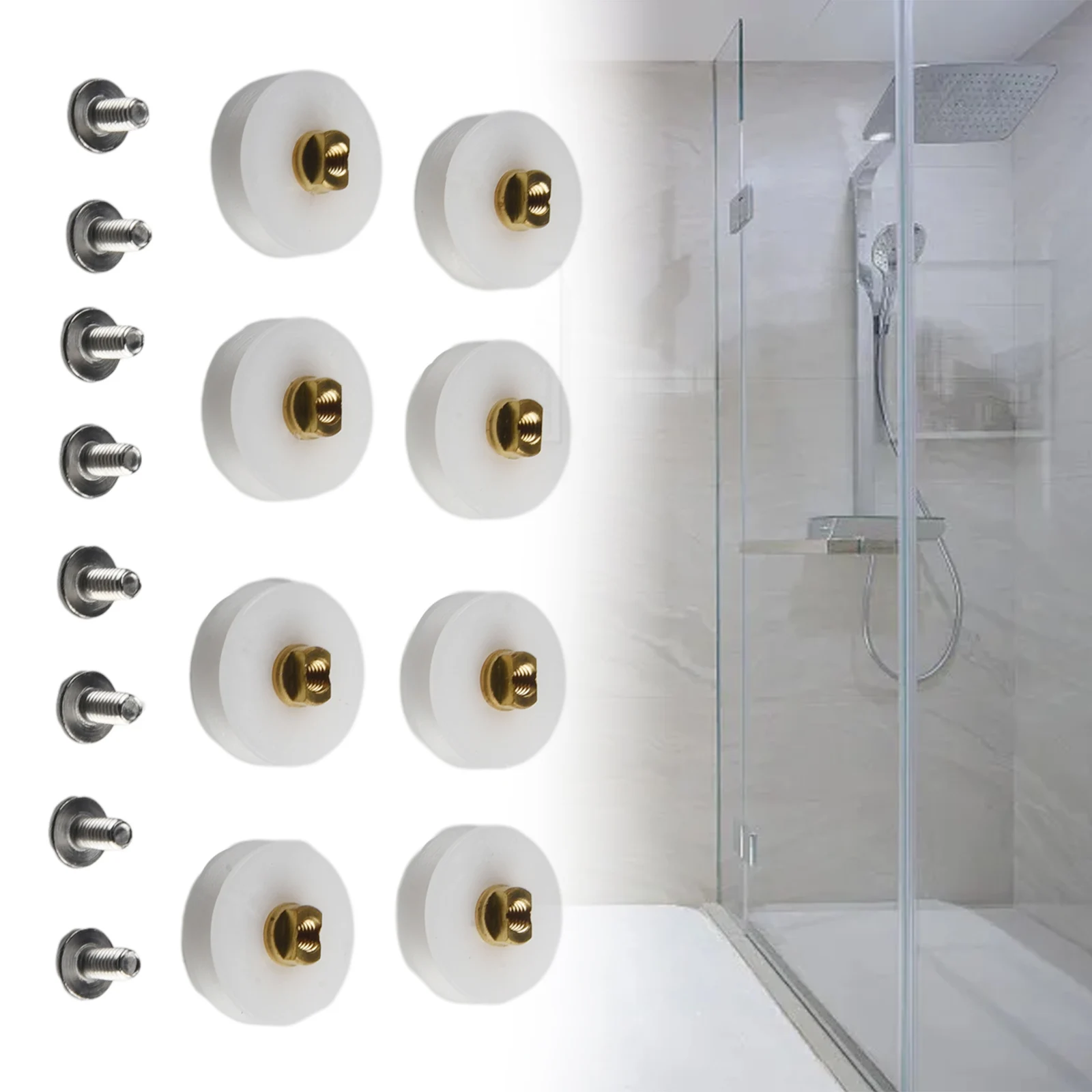 White Diameter 22.5mm Shower Door Rollers Pulley With Stainless Steel Screw 8pcs Shower Pulley Sliding Door Roller Arc Push