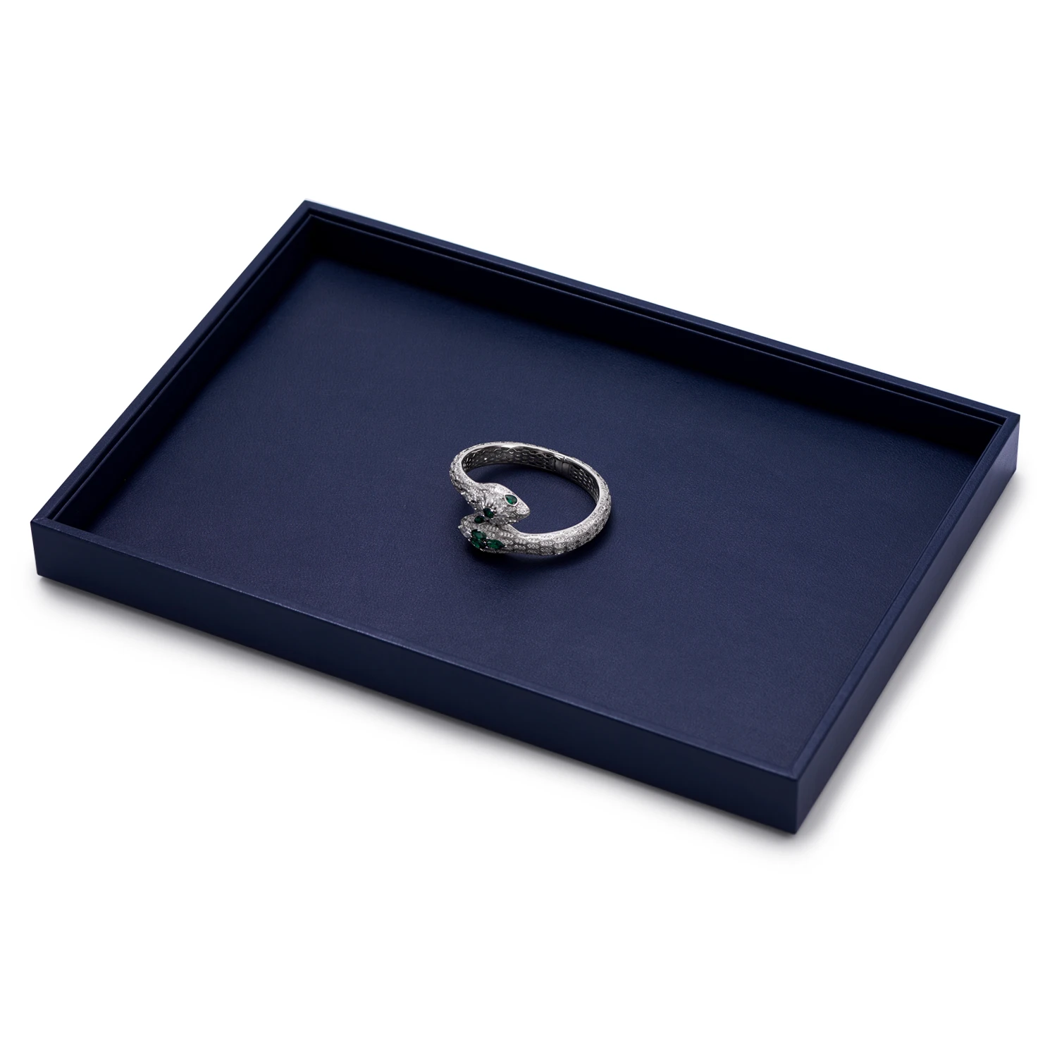 Oirlv Premium Blue Leather Stackable Jewelry Tray Multifunction Jewelry Drawer Organizer Trays Rings Earrings Storage Props