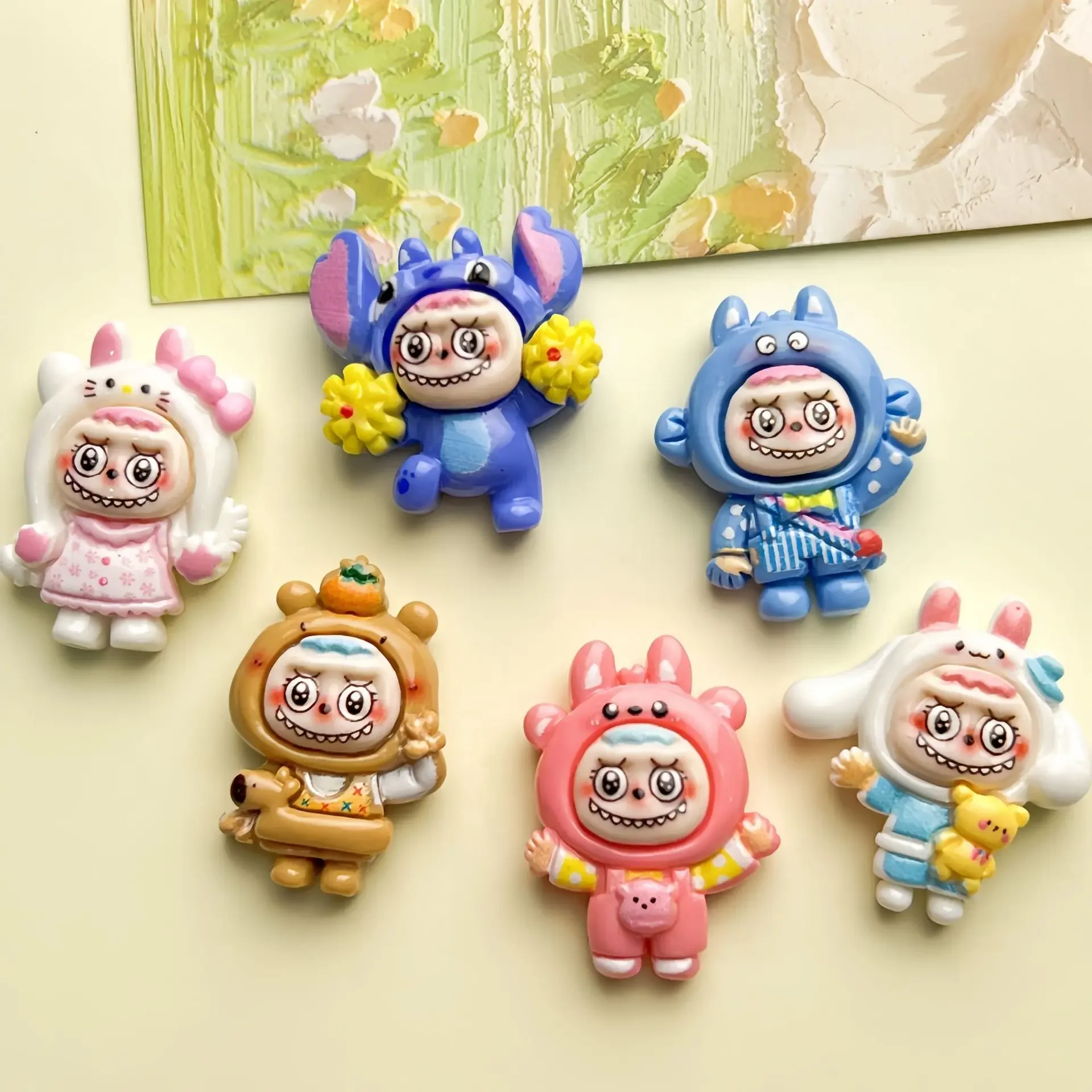 5 pz miniso sanrio vestire cabochon flatback in resina labubu per gioielli fai da te che fanno materiali artigianali fatti a mano dei cartoni animati