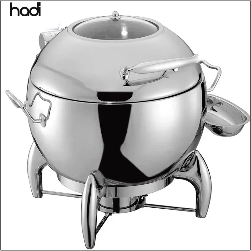 11L Stainless Steel Electric Soup Pot with round Glass Lid Hydraulic Food Warmer for Hotel Buffet Restaurant Use Chafer Kettle