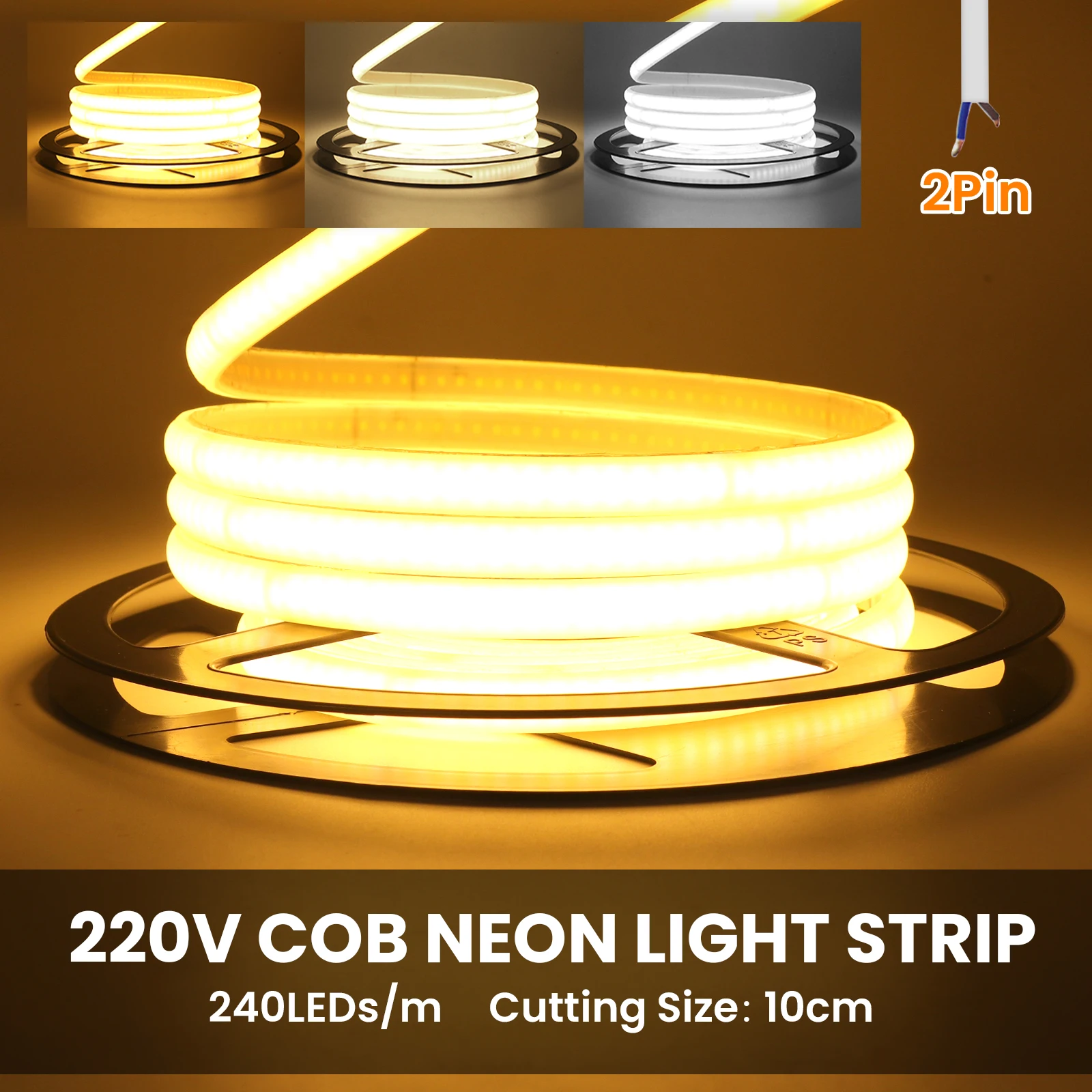 10CM Can Be Cut COB LED Strip 220V Flexible LED Tape 240LEDs Density Linear Light Waterproof LED Ribbon COB Lights with Adhesive