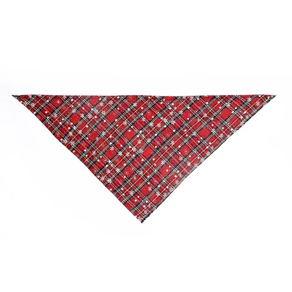Washable Polyester Cotton Christmas Pet Triangle Scarf Snow Print Soft Dog Bandanas Plaid Pet Bib Collar Holiday