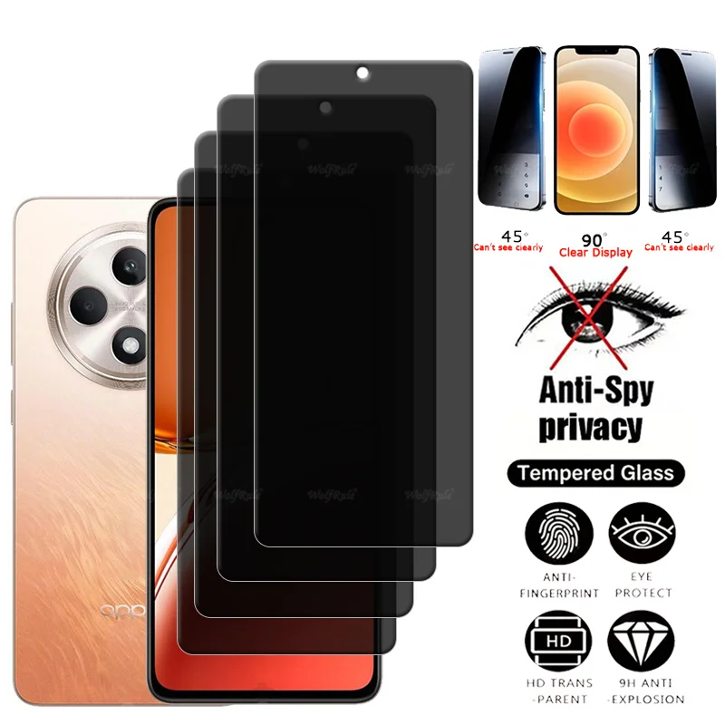 4Pcs For Reno 12F Glass OPPO Reno 12F Tempered Glass Protective Privacy Anti-Spy Protective Screen Protector Reno 12F Reno12 F