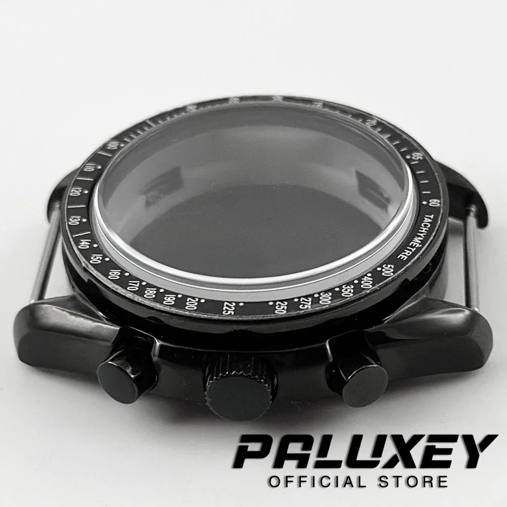 PVD Black VK63 40mm Speedmaster Case Watches Metal Dome Mineral Glass Watch Case for VK63 VK63 Quartz Movement Accessories Watch