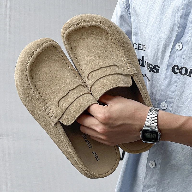 Wygodne męskie kapcie Birkfoot, retro, matowe, zamszowe wsuwane klapki, przewiewne, miękkie drewniane chodaki, idealne dla leniwych.