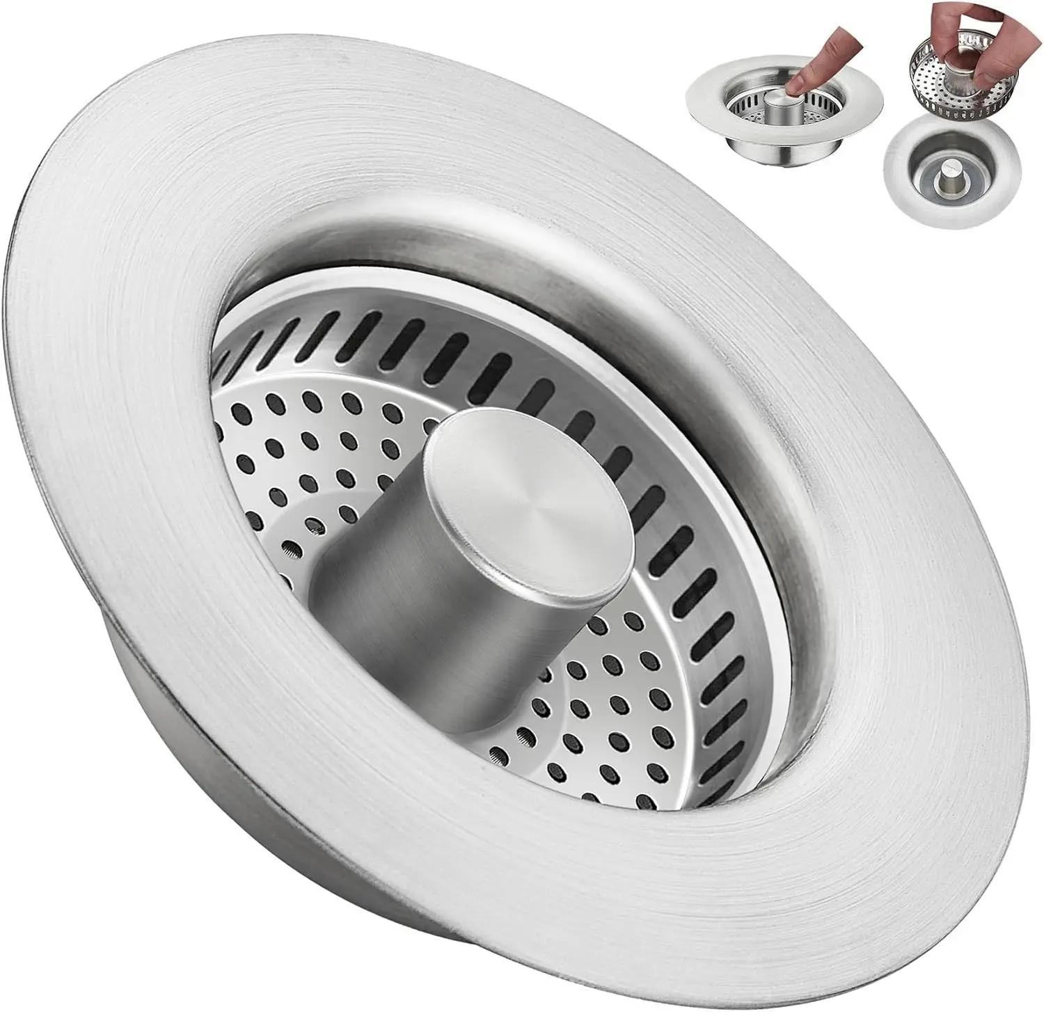 

3-in-1 Kitchen Sink Drain Strainer Stainless Steel Pop Up Sink Stopper with Anti-Clogging Basket for 3-1/2" Drain Easy Install