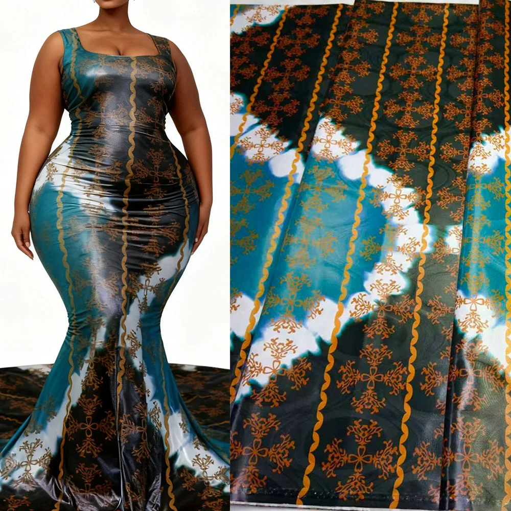 4 Meters Luxury Printed Bazin Riche Fabric | Shiny Cotton Brocade African Material for Women Boubou Dress Making