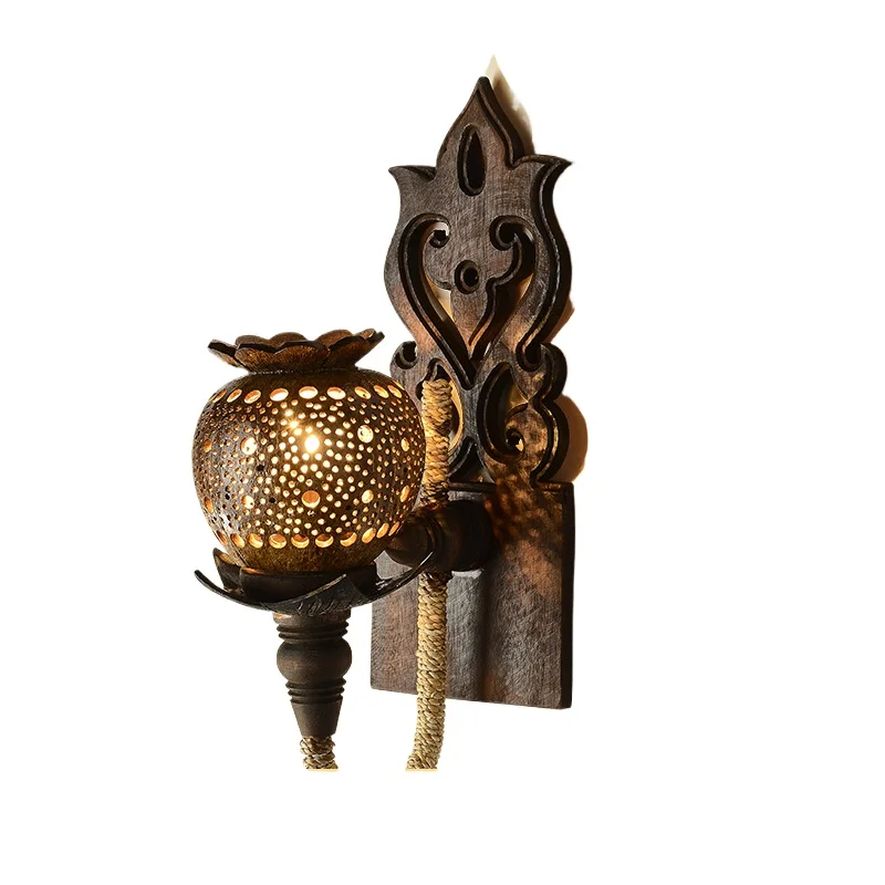 

Thai Coconut Shell Lamp Bedroom Bedside Lamp South East Asia Style Homestay Wall Lamp Stair Aisle Thai Wall