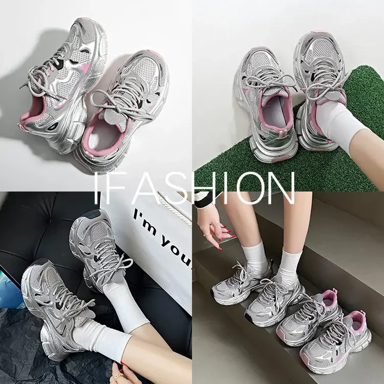 2024 New Breathable Vulcanized Shoes Women Casual Platform Sneakers Summer Thick Bottom Low Top Large jogging shoes