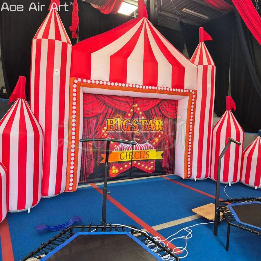 Outdoor Celebration Entrance Customizable Inflatable Red&White Striped Circus Arch for the Carnival Parade or Stage Backdrop