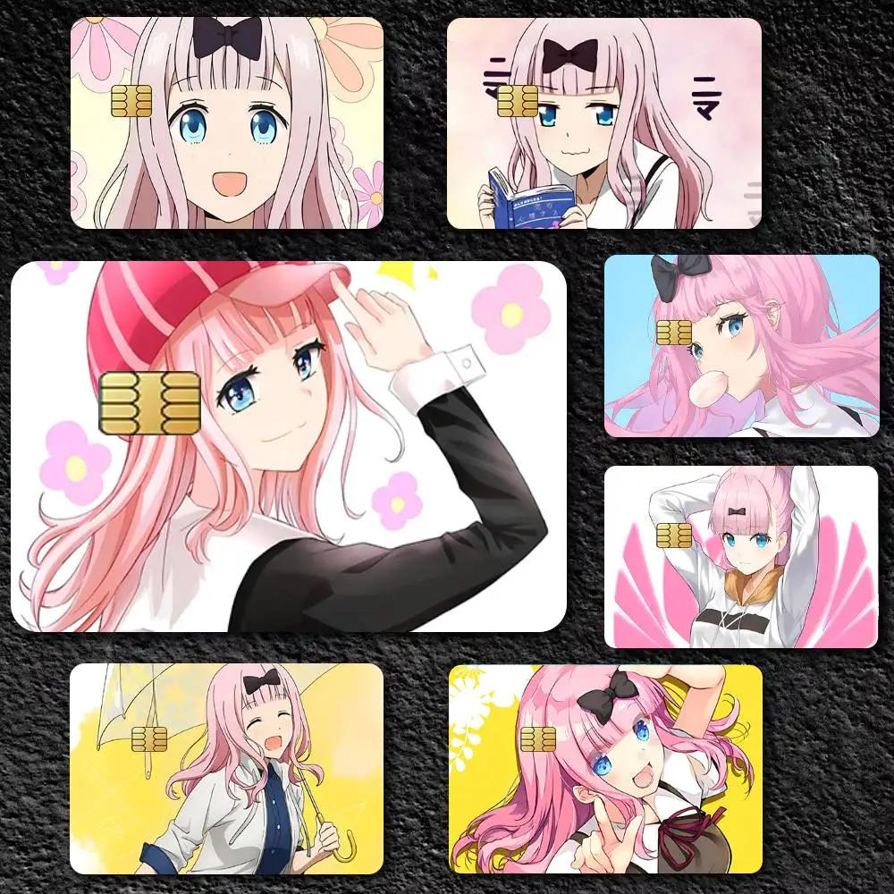Anime K-Kaguya-sama Love Is W-War Fujiwara Chika Credit Card Stickers Skin For Bank Bus Metro 4PCS Cover Film Gift