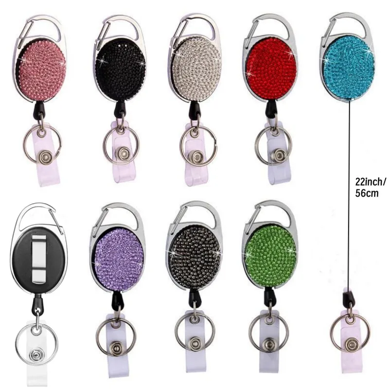1/2pcs Sparkle Retractable Crystal ID Name BadgeHolderBling Work Card Badge Reel,Fashion  Rhinestone Badge Car Bag Keychain