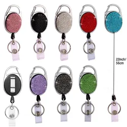 1/2pcs Sparkle Retractable Crystal ID Name BadgeHolderBling Work Card Badge Reel,Fashion  Rhinestone Badge Car Bag Keychain