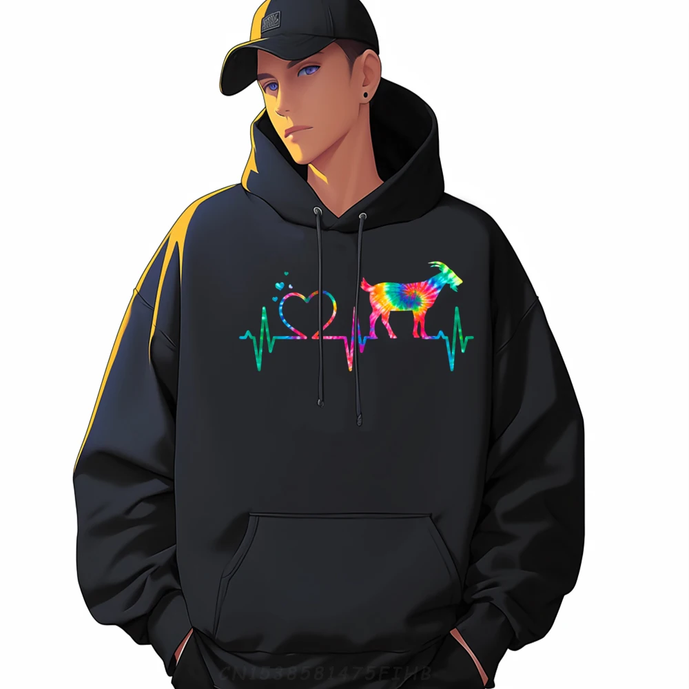 

Goat Mom Dad Heartbeat Tie Dye Farm Animal Vintage Hoodie Men Men Clothing Cool Men's Winter Clothes