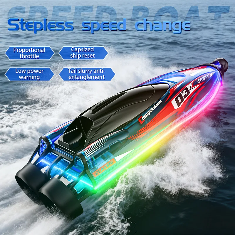 

New Brushless RC Boat, 2.4G LED Light Up Racing Ship Waterproof Impact Resistant Fast Speed Remote Control Toy Watercraft Gift