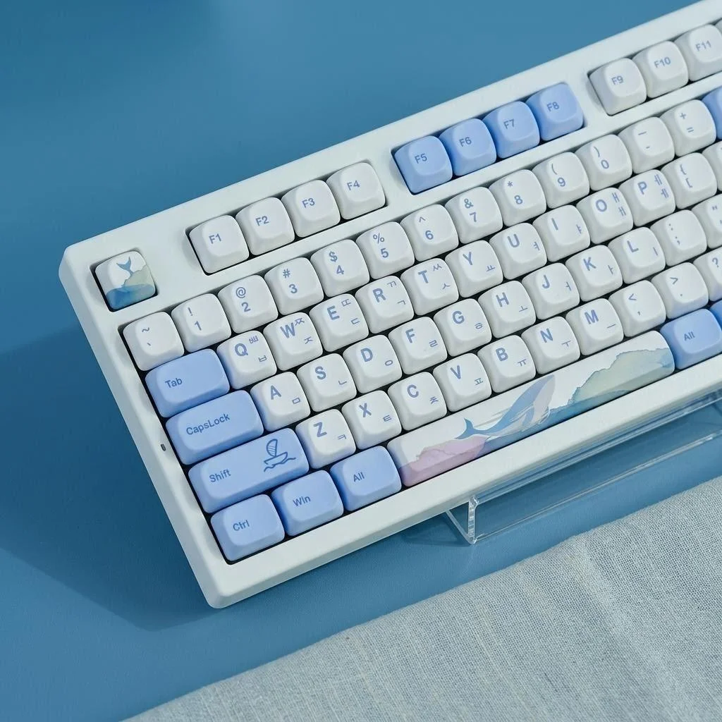 

Korean MOA Keycaps White Blue Dolphin Pattern Cute Round Key Caps Wide Compatible for Mechanical Keyboard 130 Keys