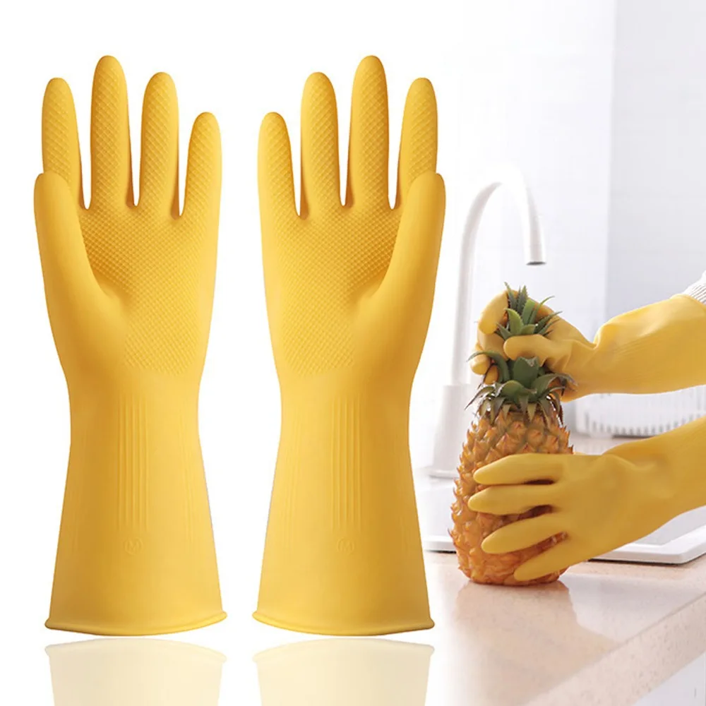 3 Pair Reusable Waterproof Household Gloves Slip Resistant Thick Dishwashing Gloves Long Cuff Cleaning Gloves Kitchen