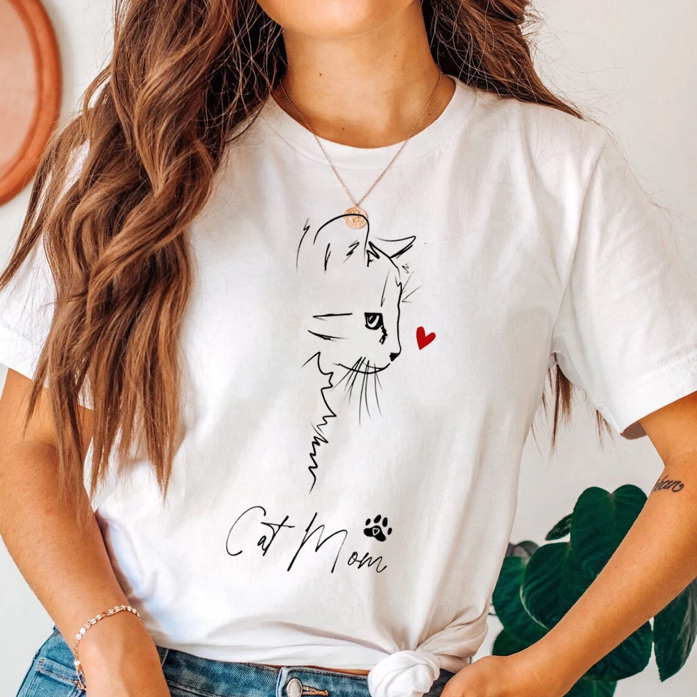 Katze Mutter T-Shirts für Frauen Muttertag T-Shirts Mode Katze Valentinstag kreative Persönlichkeit Tops Bewertungen viele Kleidung Frühling