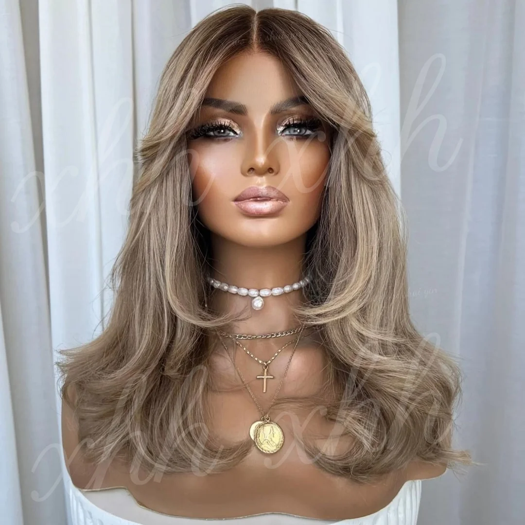 Natural HD Lace Ombre Blond 24Inch Wave Wig for Women Pre-Plucked Transparent Lace Frontal Versatile Hair Wig