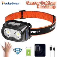 Smart Motion Sensor LED Headlamp White Yellow Red Three Light Source USB Rechargeable Headlight Waterproof Head Lamp