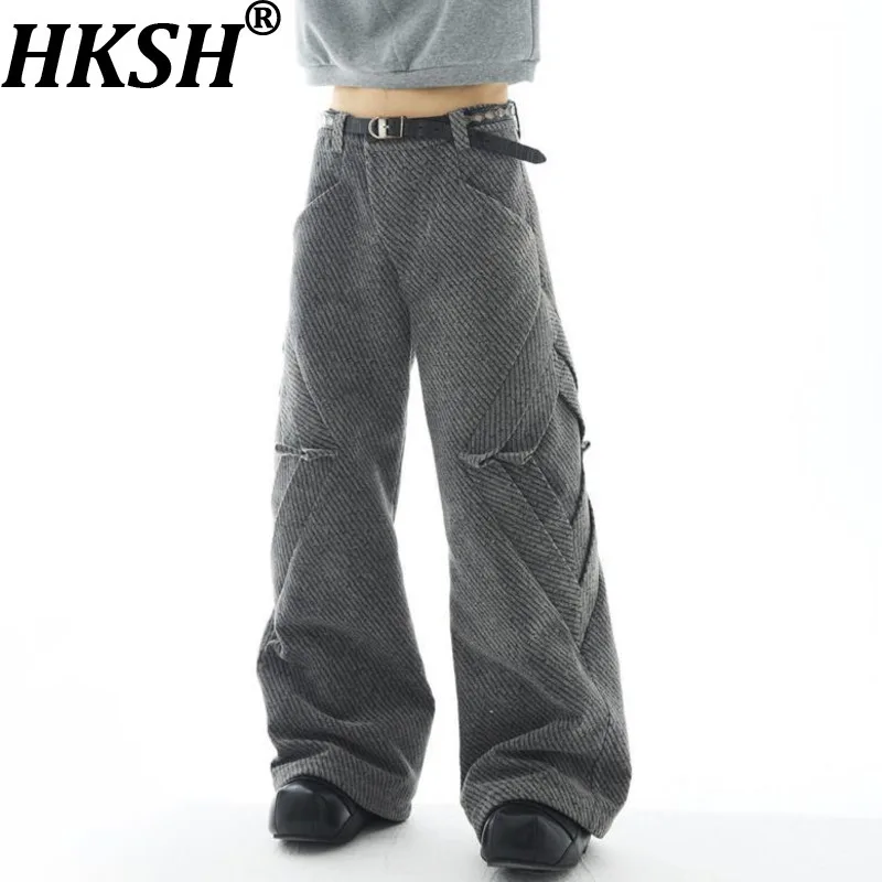 

HKSH осенние мужские плиссированные деконструированные лоскутные трехмерные индивидуальные текстурированные свободные нишевые дизайнерские широкие брюки HK18469