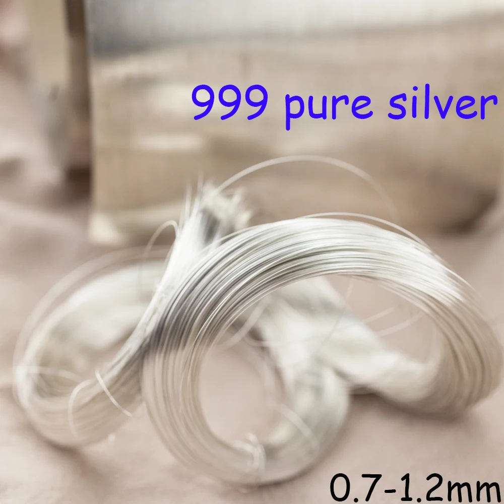 S9999 Pure Solid 999 Sterling Silver Wire 1 meter Beading Stringing Jewelry Thread 0.7- 1.2mm Filament Connector Accessories