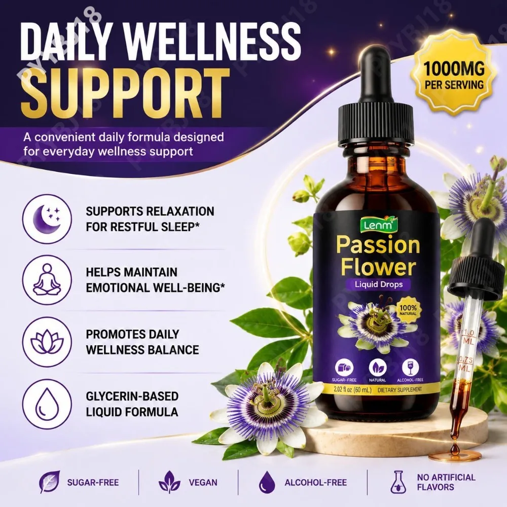 Passion Flower Liquid Drops 1000mg per Serving Supports Emotion Relaxation & Restful Sleep Sugar‑Free Natural Glycerin Base 60ML