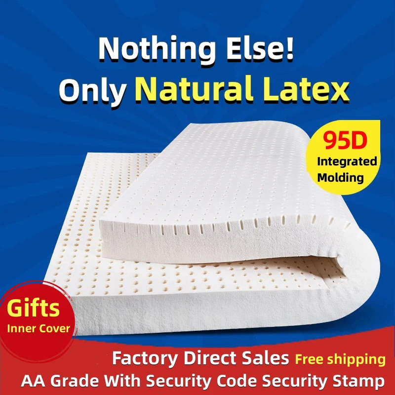 100% Thailand natural latex mattress with cover natural rubber pure mattress 1.5m/1.8m bed thickened home dormitory cushion mats