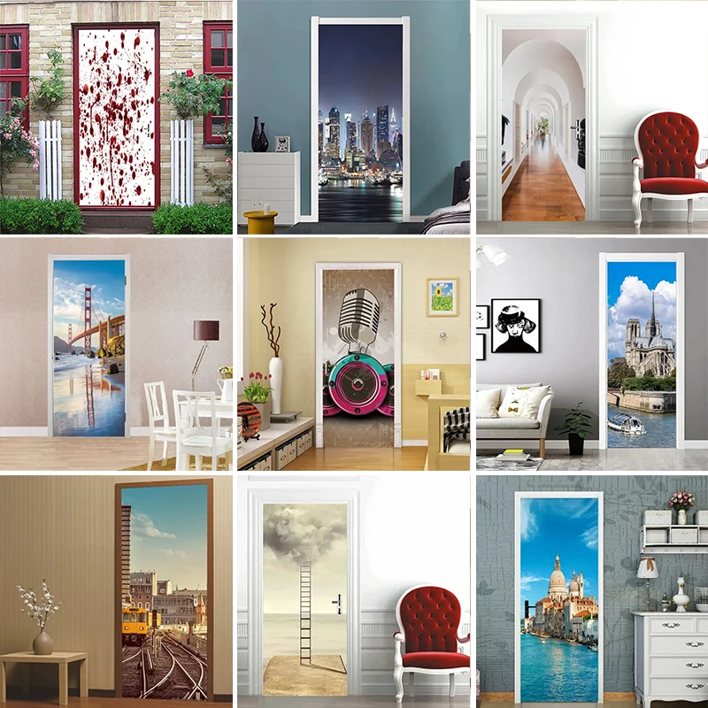 Pegatinas de puerta de caramelo de colores, papel tapiz de piruleta dulce, calcomanías, carteles murales, decoración para dormitorio familiar y sala de estar