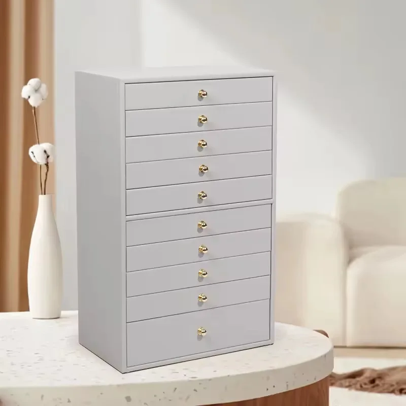 White Extra Large 10-Layer Storage Case Faux Leather Organiser Jewellery Box with Drawer