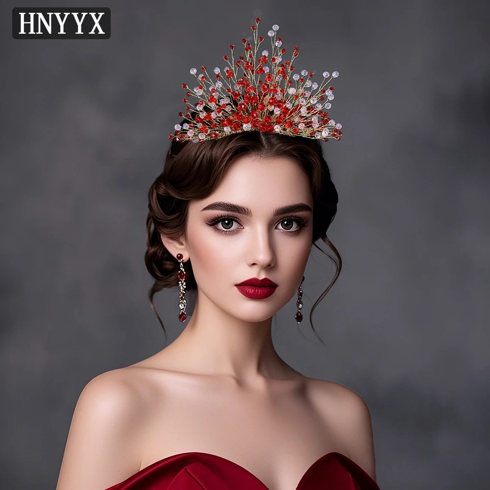 

HNYYX Gorgeous Crystal Bridal Headdress Red Crown Ladies Hairband Vintage Prom Dress Up Accessories Handmade Headband A326